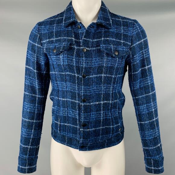 SCOTCH AND SODA Size S Navy Blue Plaid Acrylic Cotton Jacket - Picture 1 of 8